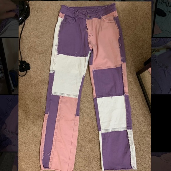 Pink purple white patchwork pants! Main character vibes. - Picture 4 of 14